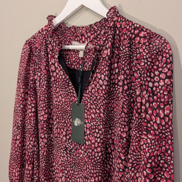 HOBBS London Stefania Dress Navy Raspberry Flowy Whimsy Tie Belt - Size 8 - Picture 3 of 8